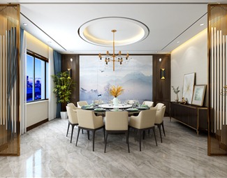 新中式餐厅包间背景墙3d模型下载-3d溜溜网