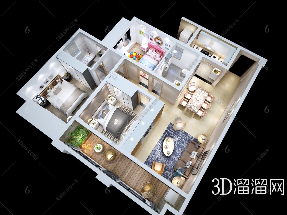 现代户型图3d模型下载
