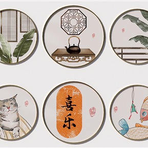 新中式 圆框画 抽象艺术装饰画