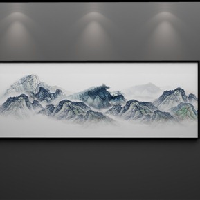 新中式 风景画 沙发背景墙松鹤延年山水画