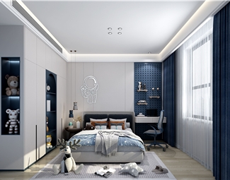 现代蓝色系卧室