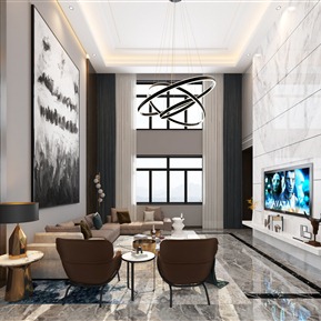 现代 复式客厅 挑空客厅