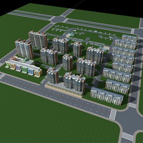 现代 住宅区 小区住宅高层楼鸟瞰