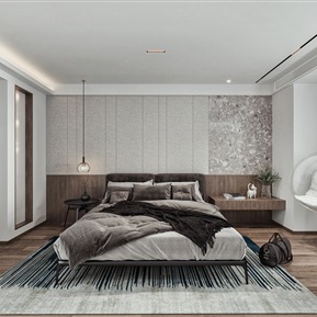 现代 卧室 主卧室 双人床