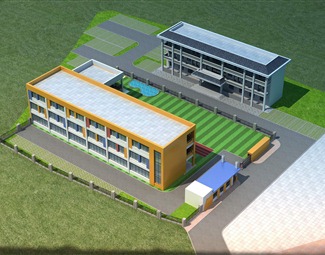 现代幼儿园建筑模型