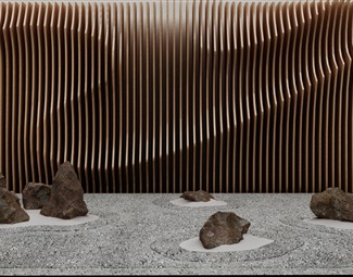 新中式波浪板背景墙3d模型下载