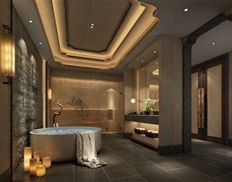 新中式spa房浴缸