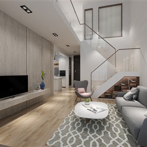 现代 复式客厅 客厅餐厅 厨房