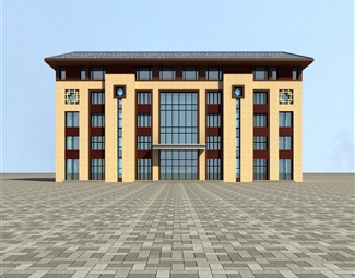 新中式室外建筑办公楼