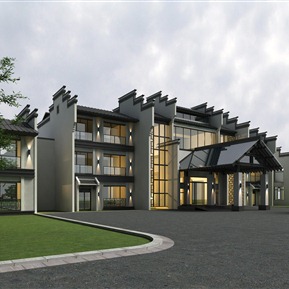 新中式 酒店建筑 别墅会所酒店