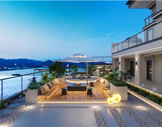现代 庭院 海景别墅庭院外景