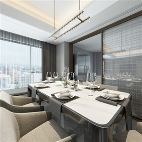 现代 客餐厅 高级灰客餐厅全景