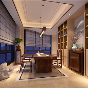 新中式 书房 书房书桌组合