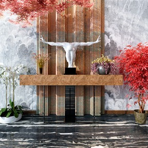 现代 端景台 端景柜 盆栽 装饰品 摆件 艺术品 背景墙