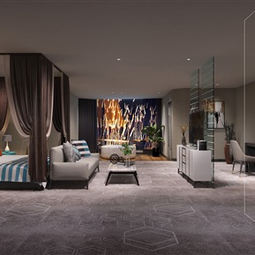 现代 卧室 主卧室 休闲沙发组合 边柜 双人床 摆件 装饰品