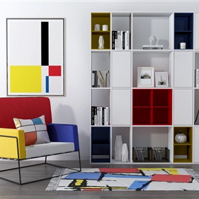 现代 书柜 装饰柜书柜休闲椅组合
