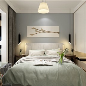 现代 卧室 卧室床床头柜装饰画组合