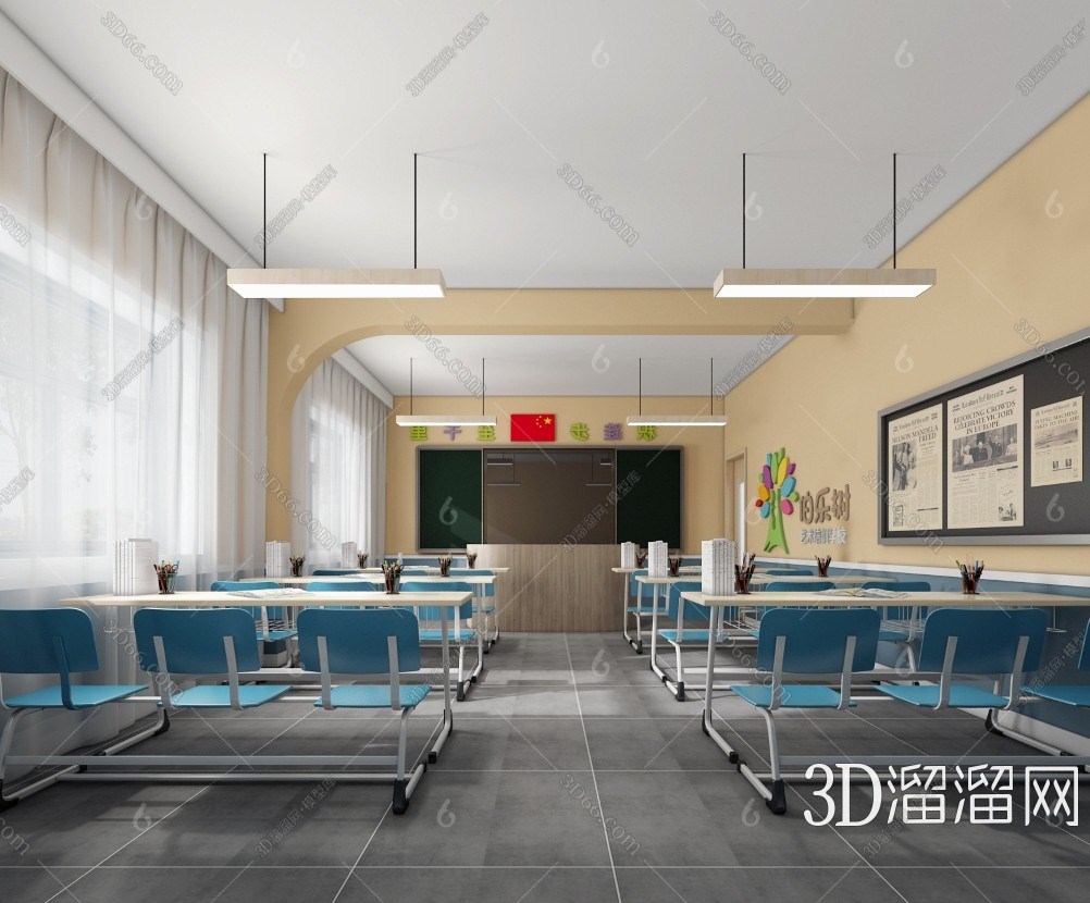 現代教室設計效果圖3d模型下載