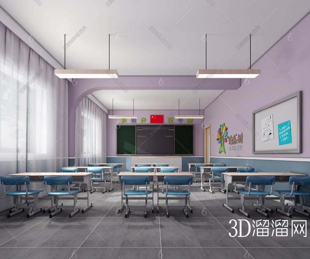 現代教室效果圖3d模型下載