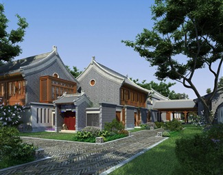 中式中式青砖建筑