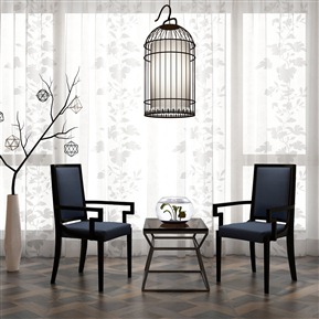 新中式 休闲椅 单人椅边柜组合