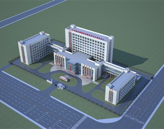 现代医院建筑鸟瞰图