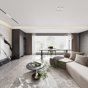 现代 客餐厅 黑白灰客厅