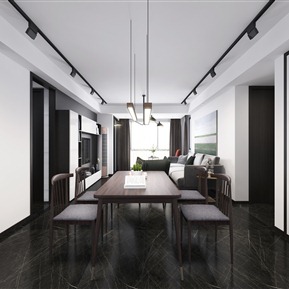 现代 餐厅 黑白灰客厅 客厅 餐桌椅 沙发组合 吊灯 摆件 饰品