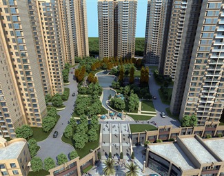现代 住宅区 住宅园林景观