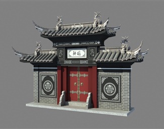 中式古代大门3d模型下载