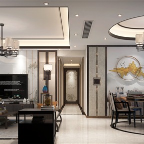 新中式 客餐厅 客厅电视背景