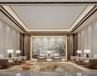 新中式贵宾接待室沙发3d模型下载