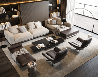 现代 Minotti 沙发茶几组合