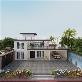 现代 庭院 别墅外观