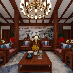 新中式 客厅 客餐厅 全景