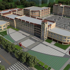 现代 学校 办公楼鸟瞰规划