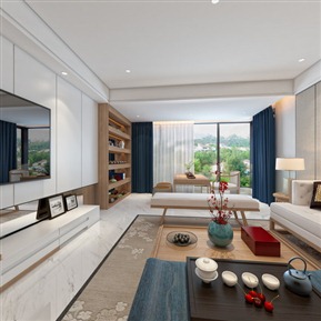 新中式 客餐厅 原木客餐厅全景