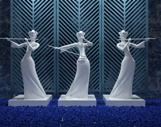 新中式吹笛仕女雕塑