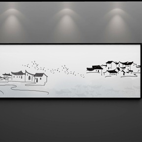 新中式 风景画 手绘吴冠中水墨画江南水乡背景墙装饰画