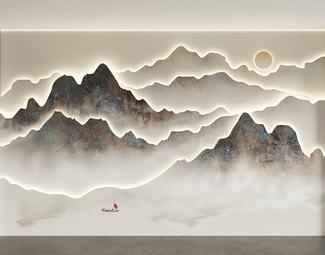 新中式 背景墙 山水画背景墙 水墨山水画背景墙 客厅背景墙 沙发背景墙