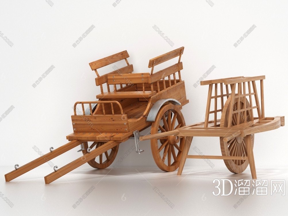 中式古代手推車3d模型下載