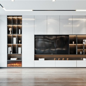 现代 电视背景柜 电视柜书柜