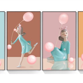 现代 人物画 粉色女孩装饰画