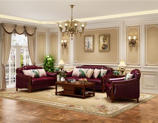 美式客厅沙发茶几组合