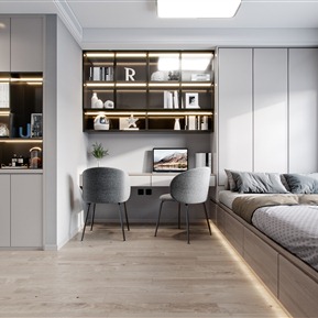 现代 榻榻米卧室 榻榻米卧室书房