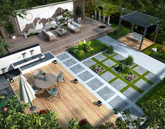 新中式别墅花园阳台