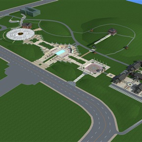 新中式 鸟瞰图 多个地形楼