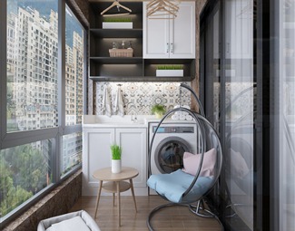 北欧 阳台 阳台洗衣房