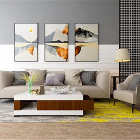 现代 沙发茶几组合  沙发茶几装饰画组合