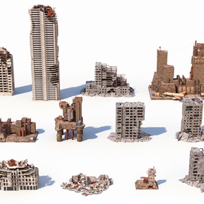 现代 建筑 废墟废弃城市建筑楼房